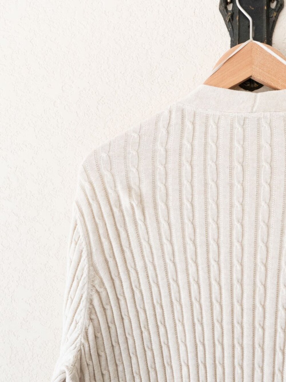 Kim Rogers Cardigan Womens XL Beige 100% Cotton Cable Knit Open Front Pockets - Picture 10 of 13